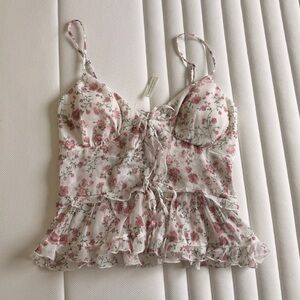Hollister Pink and White Floral Cami Top Size M